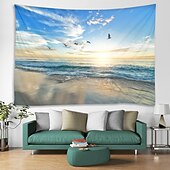 cheap Ocean Beach Tapestry-Beach Seagull Digital Printed Large Tapestry Decor Wall Art Tablecloths Bedspread Picnic Blanket Beach Throw Tapestries Colorful Bedroom Hall Dorm Living Room Hanging
