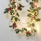 זול מופעל באמצעות בטריות-2m 20leds אדום גרגרי מחרוזת אורות זר בעבודת יד led קיסוס עלה נחושת אורות לחג המולד מתנת חג עץ החג תאורת קישוט הבית (ללא סוללה)