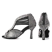 voordelige Latin dansschoenen-Zilveren strass latin dansschoenen voor dames – glinsterende strappy hoge hak ballroom performance sandalen voor salsa, bachata, feest, competitie
