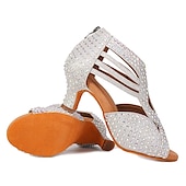 abordables Chaussures de danses latines-chaussures de danse à strass noires pour femmes avec bout ouvert et design à lanières - talons de danse étincelants pour la danse latine, la salsa et la danse de salon
