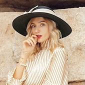 preiswerte Partyhut-Hüte Naturfaser Flachs Fischerhut Strohhut Casual Elegant Mit Schleife Kopfschmuck Kopfbedeckung
