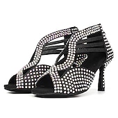 voordelige Latin dansschoenen-Zilveren strass latin dansschoenen voor dames – glinsterende strappy hoge hak ballroom performance sandalen voor salsa, bachata, feest, competitie