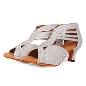 abordables Chaussures de danses latines-chaussures de danse à strass noires pour femmes avec bout ouvert et design à lanières - talons de danse étincelants pour la danse latine, la salsa et la danse de salon