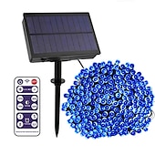 economico Striscie luci ad energia solare-Luci solari da esterno da 100 m con telecomando, 800 LED, 8 modalità, dimmerazione&amp;amp;timer, luci da giardino di Natale impermeabili in bianco caldo, bianco&amp;amp; blu