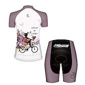 ieftine Seturi de îmbrăcăminte pentru femei-Pentru femei Jersey de ciclism cu pantaloni scurți Manșon scurt Ciclism montan Ciclism stradal Vară Primăvară Toamnă Albastru piscină Galben Roz Îmbujorat Fluture Cu model Floral Botanic Amuzant