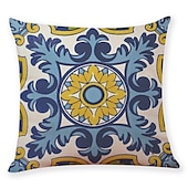 baratos estilo geométrico-Capa de almofada com 9 peças com impressão de padrão geométrico simples casual quadrada tradicional clássica falsa almofada de linho para sofá-cama poltrona