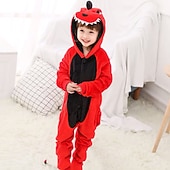 cheap Animal Costume-Kid's Kigurumi Pajamas Dinosaur Animal Patchwork Onesie Pajamas Flannel Toison Cosplay For Boys and Girls Animal Sleepwear Cartoon Festival Holiday Costumes Leotard Costumes