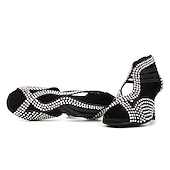 voordelige Latin dansschoenen-Zilveren strass latin dansschoenen voor dames – glinsterende strappy hoge hak ballroom performance sandalen voor salsa, bachata, feest, competitie