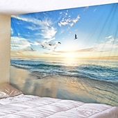 cheap Ocean Beach Tapestry-Beach Seagull Digital Printed Large Tapestry Decor Wall Art Tablecloths Bedspread Picnic Blanket Beach Throw Tapestries Colorful Bedroom Hall Dorm Living Room Hanging