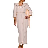 economico Semi-formale / Cocktail-Abito da sposa a tubino due pezzi per madre della sposa abito per invitati al matrimonio elegante scollatura quadrata lunghezza alla caviglia tessuto elasticizzato senza maniche giacca corta con