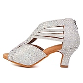 abordables Chaussures de danses latines-chaussures de danse à strass noires pour femmes avec bout ouvert et design à lanières - talons de danse étincelants pour la danse latine, la salsa et la danse de salon