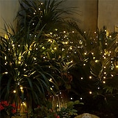 economico Striscie luci ad energia solare-Luci solari da esterno da 100 m con telecomando, 800 LED, 8 modalità, dimmerazione&amp;amp;timer, luci da giardino di Natale impermeabili in bianco caldo, bianco&amp;amp; blu