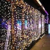 economico Striscie luci ad energia solare-Luci solari da esterno da 100 m con telecomando, 800 LED, 8 modalità, dimmerazione&amp;amp;timer, luci da giardino di Natale impermeabili in bianco caldo, bianco&amp;amp; blu