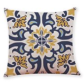 baratos estilo geométrico-Capa de almofada com 9 peças com impressão de padrão geométrico simples casual quadrada tradicional clássica falsa almofada de linho para sofá-cama poltrona