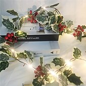 זול מופעל באמצעות בטריות-2m 20leds אדום גרגרי מחרוזת אורות זר בעבודת יד led קיסוס עלה נחושת אורות לחג המולד מתנת חג עץ החג תאורת קישוט הבית (ללא סוללה)