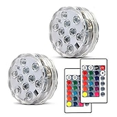 baratos Luzes Subaquáticas-luzes led submersíveis ao ar livre à prova d&#039;água 10 led rgb lâmpada de pesca subaquática luzes de fonte de lagoa controle remoto operado por bateria 16 cores luzes de piscina para vaso aquário tanque de peixes