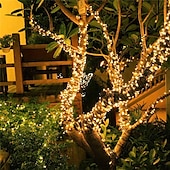 economico Striscie luci ad energia solare-Luci solari da esterno da 100 m con telecomando, 800 LED, 8 modalità, dimmerazione&amp;amp;timer, luci da giardino di Natale impermeabili in bianco caldo, bianco&amp;amp; blu