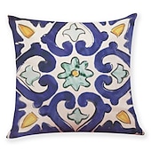 baratos estilo geométrico-Capa de almofada com 9 peças com impressão de padrão geométrico simples casual quadrada tradicional clássica falsa almofada de linho para sofá-cama poltrona