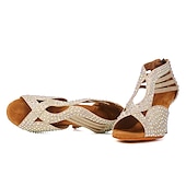 voordelige Latin dansschoenen-Zilveren strass latin dansschoenen voor dames – glinsterende strappy hoge hak ballroom performance sandalen voor salsa, bachata, feest, competitie