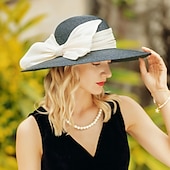 preiswerte Partyhut-Hüte Naturfaser Flachs Fischerhut Strohhut Casual Elegant Mit Schleife Kopfschmuck Kopfbedeckung