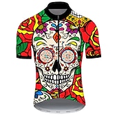 voordelige Heren shirts-Voor heren Wielrenshirt Doodskoppen Met Patroon Suiker schedel Korte mouw Fietsen Shirt Kleding Bovenlichaam met 3 achterzakken Bergracen Wegwielrennen Fietsen Sneldrogend Ultra-Violetbestendig