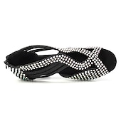 abordables Chaussures de danses latines-chaussures de danse à strass noires pour femmes avec bout ouvert et design à lanières - talons de danse étincelants pour la danse latine, la salsa et la danse de salon