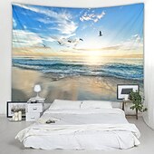 cheap Ocean Beach Tapestry-Beach Seagull Digital Printed Large Tapestry Decor Wall Art Tablecloths Bedspread Picnic Blanket Beach Throw Tapestries Colorful Bedroom Hall Dorm Living Room Hanging