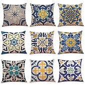 baratos estilo geométrico-Capa de almofada com 9 peças com impressão de padrão geométrico simples casual quadrada tradicional clássica falsa almofada de linho para sofá-cama poltrona