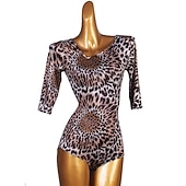 baratos Tops e Conjuntos-Dança Latina Collant / Pijama Macacão Estampa Mulheres Espetáculo Meia Manga Elastano