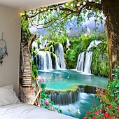 cheap Landscape Tapestry-Beautiful wooden ladder waterfall scenery tapestry hanging cloth background cloth decorative cloth hanging cloth
