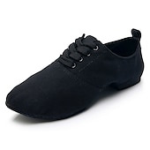 ieftine Pantofi Jazz-pantofi de dans jazz de pânză neagră pentru femei cu design cu șireturi – încălțăminte confortabilă și ușoară pentru dansul jazz, de sală, latin și social