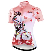 baratos Camisolas femininas-Mulheres Camisa para Ciclismo Padrão Botânico floral Flor Manga Curta Moto Camisa / Roupas Para Esporte Blusas com 3 bolsos traseiros Ciclismo de Montanha Ciclismo de Estrada Secagem Rápida Bolso