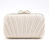 preiswerte Clutches &amp; Taschen für die Abendgarderobe-Elegante weiße Plissee-Clutch für Damen – Abendhandtasche mit Strass-Schleife für Hochzeiten, Partys und formelle Anlässe
