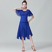 abordables Tenues de danse latine-Danse latine Jupes Volants en cascade Ruché Combinaison Femme Utilisation Entraînement Manche Courte Taille moyenne Polyester