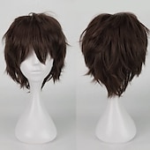 abordables Perruques de fête-perruque synthétique bouclée asymétrique courte marron clair vert blanc violet noir cheveux synthétiques 12 pouces femmes anime cosplay cool noir perruque de carnaval