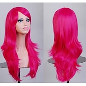 economico Parrucche da festa-Parrucca sintetica riccia a onda naturale con frangia parrucca lunga in fibra sintetica bionda chiara grigia argento marrone rosa 28 pollici parrucche anime carine per feste di Halloween