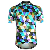 cheap Men&#039;s Jerseys-Men&#039;s Cycling Jersey Short Sleeve Fall Bike Jersey Top with 3 Rear Pockets Mountain Bike MTB Road Bike Cycling Breathable Quick Dry Front Zipper Back Pocket Red / Green Purple Green Rainbow Plaid