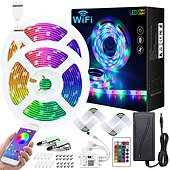 billige WiFi og musikkkontroll-smart smd 5050 led stripe lys wifi app rgb kontroll musikk synkronisering arbeid med alexa google 2x7,5m 50ft fargeskiftende hjemmekjøkken tv party med 24-tasters fjernkontroll sensitiv innebygd