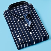 preiswerte Button-Down-Hemden für Herren-Herren Oberhemd Gestreiftes Hemd Hemd Kragenhemd Gestreift Hochzeit Arbeit Schwarz Weiß Rote Marineblau Langarm Kragen Bekleidung