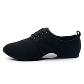 ieftine Pantofi Jazz-pantofi de dans jazz de pânză neagră pentru femei cu design cu șireturi – încălțăminte confortabilă și ușoară pentru dansul jazz, de sală, latin și social