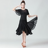 abordables Tenues de danse latine-Danse latine Jupes Volants en cascade Ruché Combinaison Femme Utilisation Entraînement Manche Courte Taille moyenne Polyester