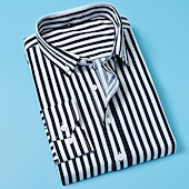 preiswerte Button-Down-Hemden für Herren-Herren Oberhemd Gestreiftes Hemd Hemd Kragenhemd Gestreift Hochzeit Arbeit Schwarz Weiß Rote Marineblau Langarm Kragen Bekleidung