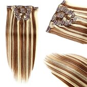 abordables Extensions à Clips-A Clipser Extensions de cheveux Cheveux Naturel Rémy Clip sur les extensions de cheveux 7 pièces 100 g Pack Droit Blond 14-24 pouce Extensions de cheveux