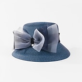 preiswerte Partyhut-Hüte Polyester-Eimerhut Strohhut Lässiger Urlaub mit Bowknot-Kopfbedeckung Kopfbedeckung