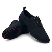 ieftine Pantofi Jazz-pantofi de dans jazz de pânză neagră pentru femei cu design cu șireturi – încălțăminte confortabilă și ușoară pentru dansul jazz, de sală, latin și social