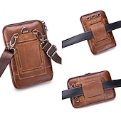 cheap Men&#039;s Bags-Sleek Brown Leather Vertical Sling Bag - Compact Men&#039;s Crossbody Bag with Multiple Zippered Pockets, Ideal for Daily Use and Travel
