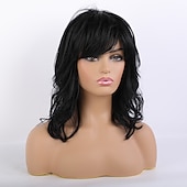 abordables Pelucas naturales de malla-Cabello humano remy Peluca Larga Ola natural Parte lateral Corte a capas Corte asimétrico Con flequillo Negro Mujer Moda Entradas Naturales Sin Tapa Mujer Todo Negro natural # 1B 16 pulgadas