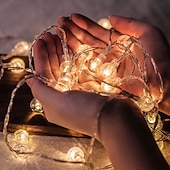ieftine Acumulatoare-50 de bile de cristal cu leduri lumini cu șiruri 5m lumini cu șiruri în aer liber lumini cu șiruri alimentate cu baterii lumina de zână impermeabilă grădină în aer liber petrecere de nunta curte decor