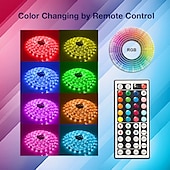 cheap Waterproof Strip Lights-LED Strip Lights 5 Meters Waterproof Flexible LED Light Strips 90x5050 RGB SMD LEDs IR 44 Key Controller with Installation Package and 12V Adapter Kit