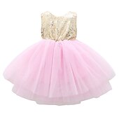preiswerte Partykleider-Kinder Kleinkind Mädchen Kleid Einfarbig Ärmellos Leistung Party Ferien Pailletten Basic Schön Süß Acryl Sommer Rosa Rote